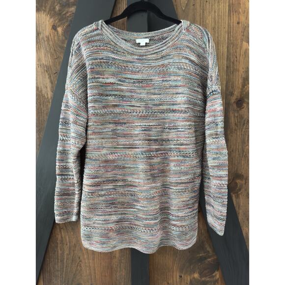 J Jill 100% Cotton Colorful Heathered Stripe Boho Sweater Size XL - Picture 1 of 7